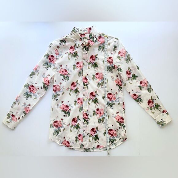 Saint Laurent Floral Rose Print Cotton Voile Button Down Shirt Size 38 FR 6 US - Picture 10 of 14